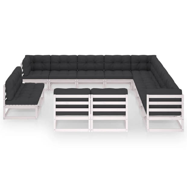 vidaXL 13-delige Loungeset met kussens massief grenenhout wit