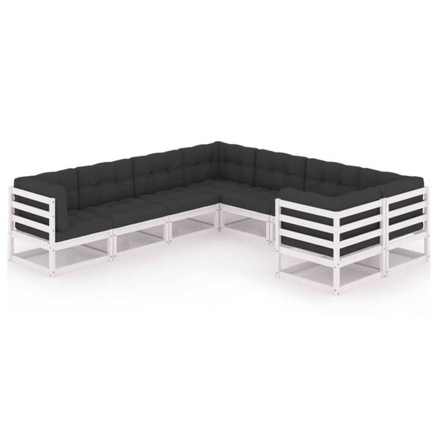 vidaXL 8-delige Loungeset met kussens massief grenenhout wit