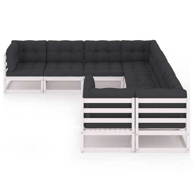 vidaXL 8-delige Loungeset met kussens massief grenenhout wit