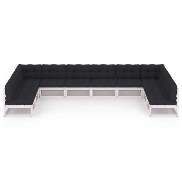 vidaXL 10-delige Loungeset met kussens massief grenenhout wit