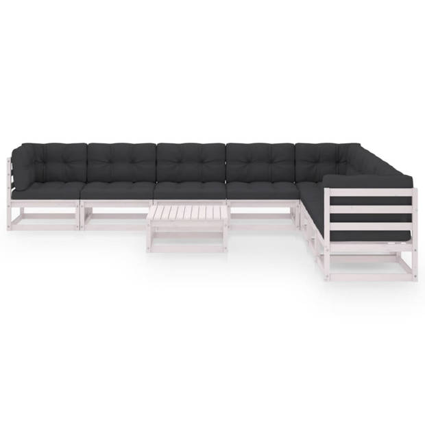 vidaXL 9-delige Loungeset met kussens massief grenenhout wit