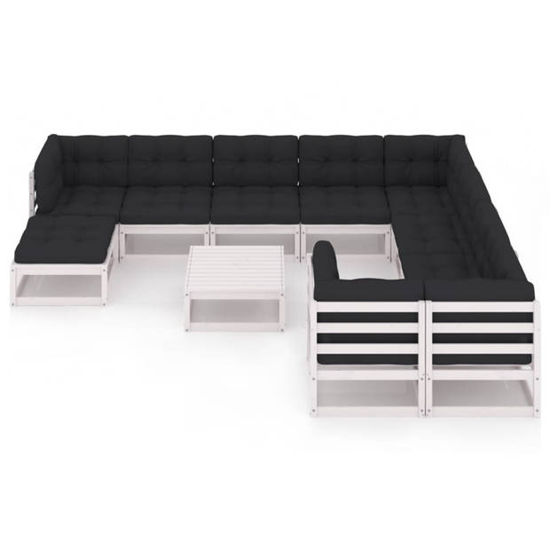 vidaXL 11-delige Loungeset met kussens massief grenenhout wit