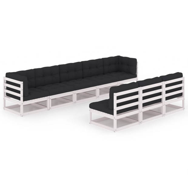 vidaXL 8-delige Loungeset met kussens massief grenenhout wit