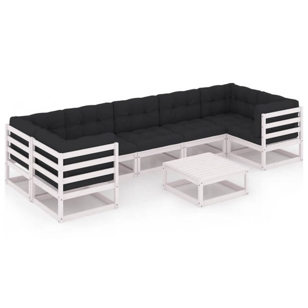 vidaXL 8-delige Loungeset met kussens massief grenenhout wit