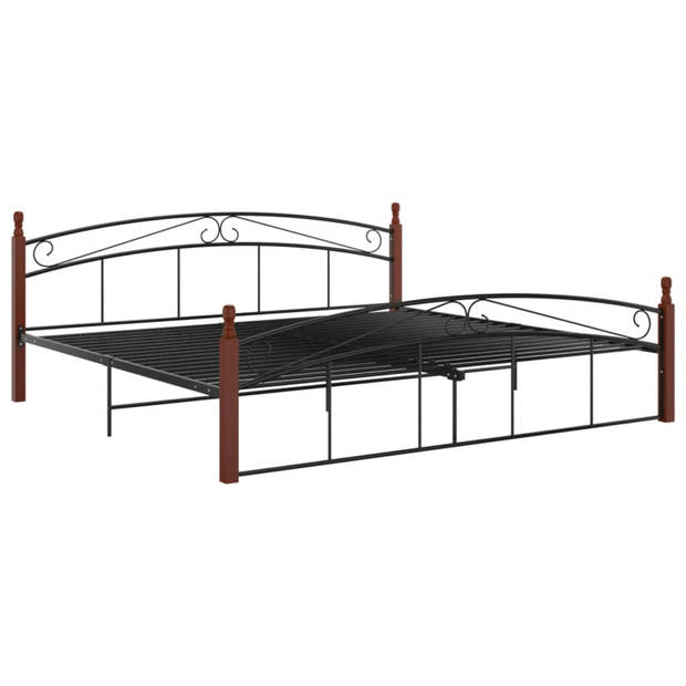 vidaXL Bedframe metaal en massief eikenhout zwart 200x200 cm