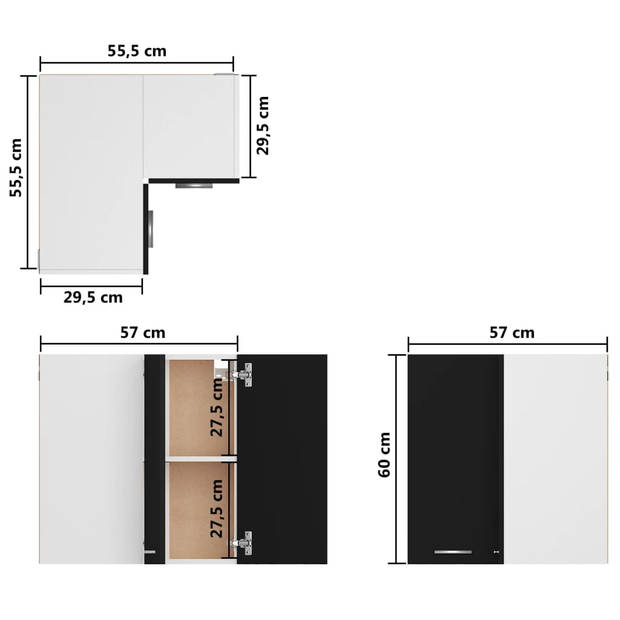 vidaXL Hanghoekkast 57x57x60 cm bewerkt hout zwart