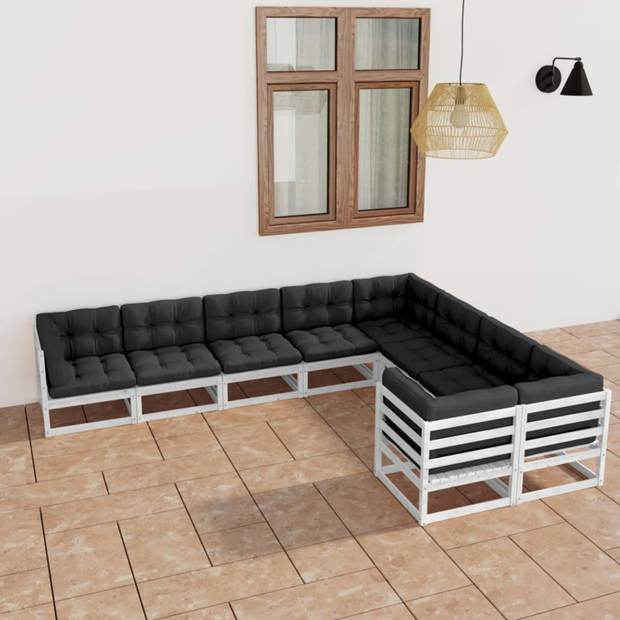 vidaXL 9-delige Loungeset met kussens massief grenenhout wit