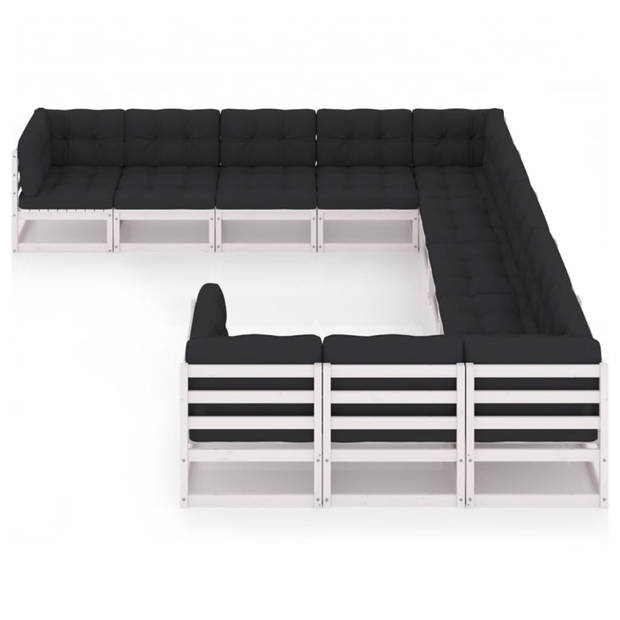 vidaXL 11-delige Loungeset met kussens massief grenenhout wit