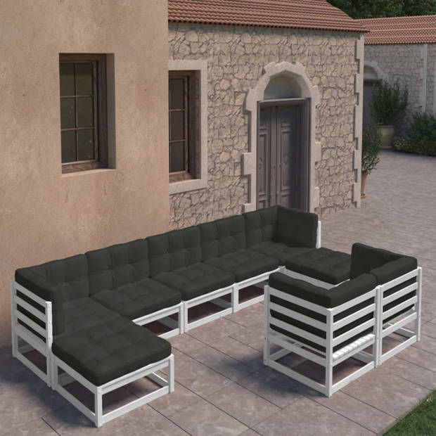 vidaXL 9-delige Loungeset met kussens massief grenenhout wit