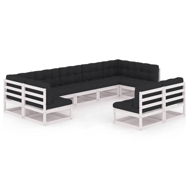 vidaXL 9-delige Loungeset met kussens massief grenenhout wit