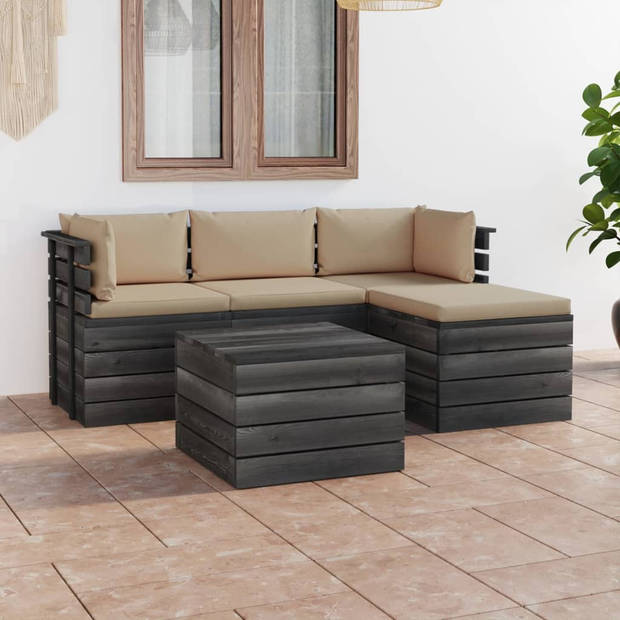 vidaXL 5-delige Loungeset met kussens pallet massief grenenhout