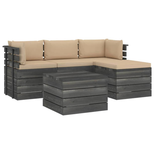 vidaXL 5-delige Loungeset met kussens pallet massief grenenhout