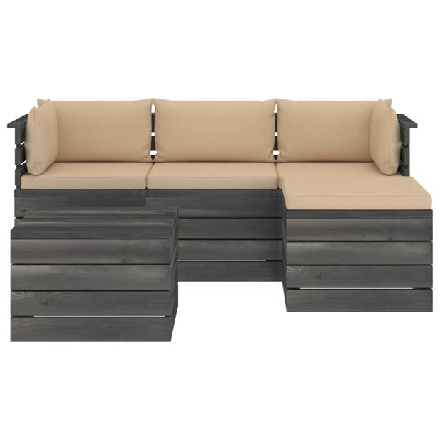 vidaXL 5-delige Loungeset met kussens pallet massief grenenhout