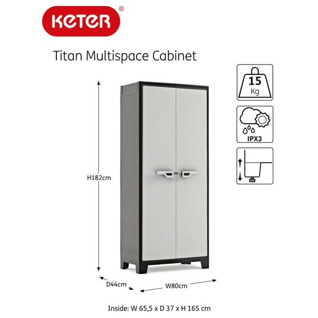 Keter Opbergkast Titan 182 cm zwart en grijs