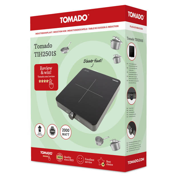Tomado TIH2501S - Inductie kookplaat - 1 kookzone - Boostfunctie - LED display - Normale stekker
