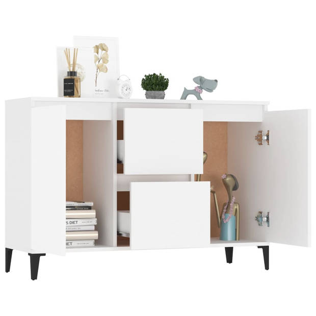 The Living Store Dressoir Industrieel - 104 x 35 x 70 cm - Wit Spaanplaat - Metaal