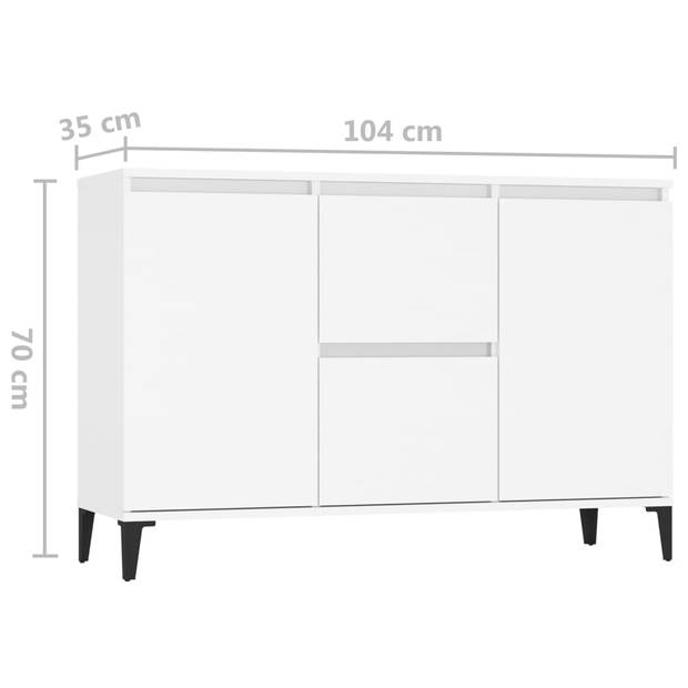 The Living Store Dressoir Industrieel - 104 x 35 x 70 cm - Wit Spaanplaat - Metaal