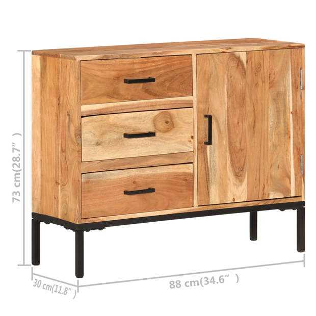 The Living Store Dressoir - Massief Acaciahout - 88 x 30 x 73 cm - Uitschuifbare lades - Natuurlijke afwerking