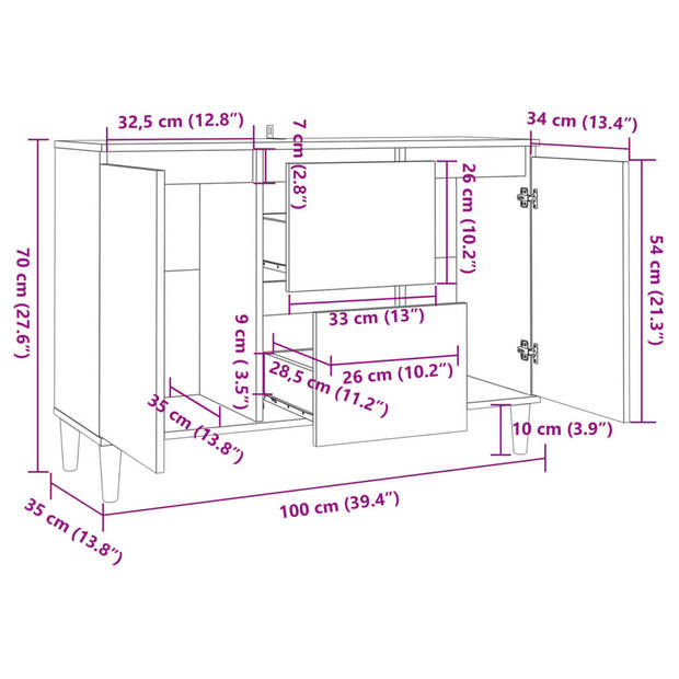 vidaXL Dressoir 101x35x70 cm bewerkt hout wit