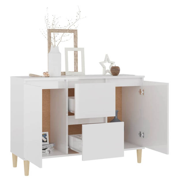 The Living Store Dressoir - Hoogglans wit - 103.5 x 35 x 70 cm - Stevig - duurzaam - 2 lades - 2 deuren