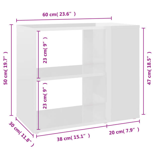 vidaXL Bijzetkast 60x30x50 cm bewerkt hout hoogglans wit