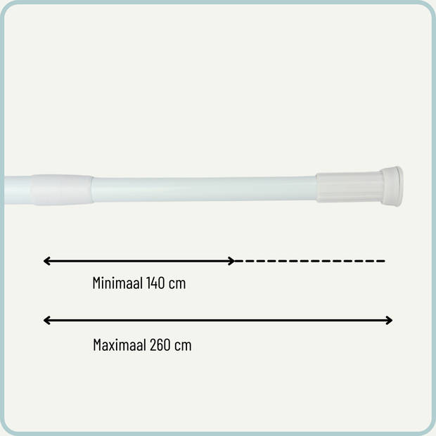 Nordix Douchestang - Uitschuifbaar - Wit - 140-260 cm - Aluminium - Badkamer Accessoires - Douchegordijnstang