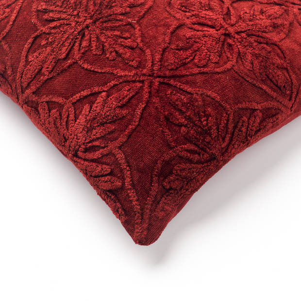 Dutch Decor - AMAR - Sierkussen 45x45 cm - 100% katoen - bloemen design - Merlot - rood