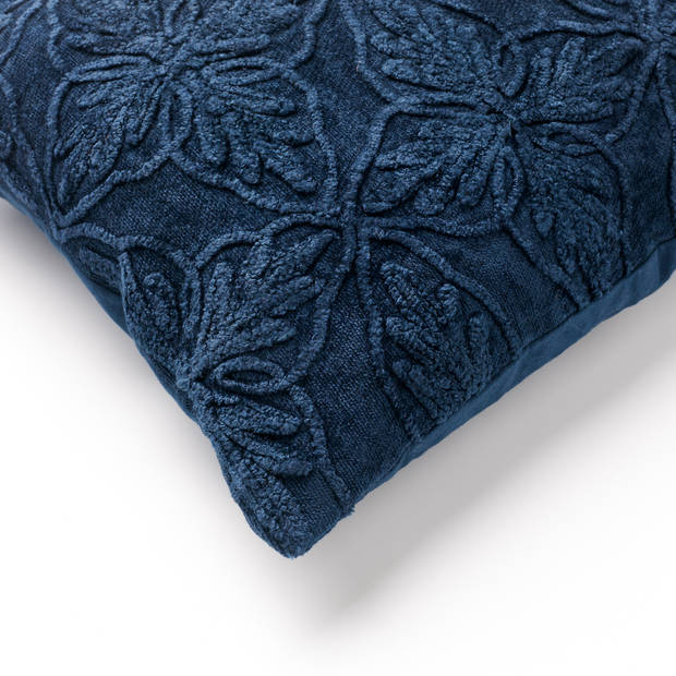 Dutch Decor - AMAR - Kussenhoes 40x60 cm - 100% katoen - bloemen design - Insignia Blue - donkerblauw