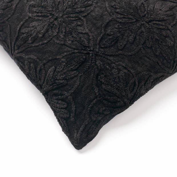 Dutch Decor - AMAR - Sierkussen 45x45 cm - 100% katoen - bloemen design - Raven - zwart