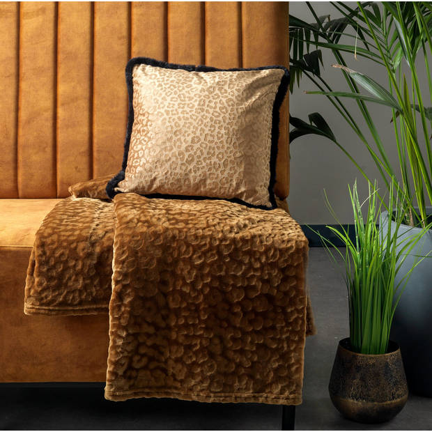 Dutch Decor - CHESTER - Plaid 150x200 cm - fleece deken met subtiele dierenprint - Tobacco Brown - bruin