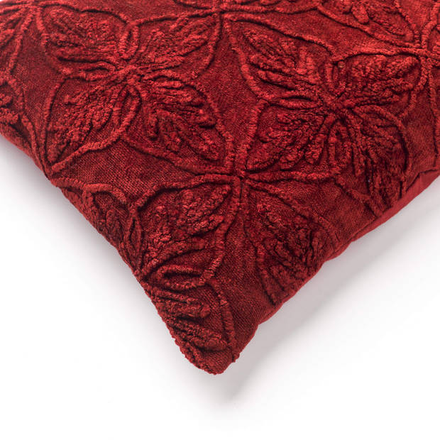 Dutch Decor - AMAR - Sierkussen 40x60 cm - 100% katoen - bloemen design - Merlot - rood