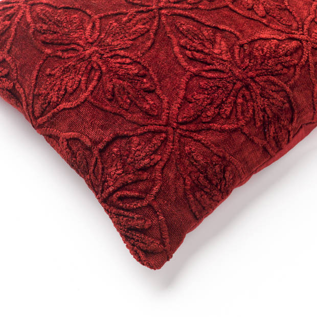 Dutch Decor - AMAR - Kussenhoes 40x60 cm - 100% katoen - bloemen design - Merlot - rood