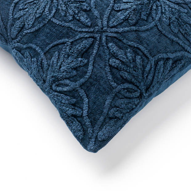 Dutch Decor - AMAR - Kussenhoes 45x45 cm - 100% katoen - bloemen design - Insignia Blue - donkerblauw