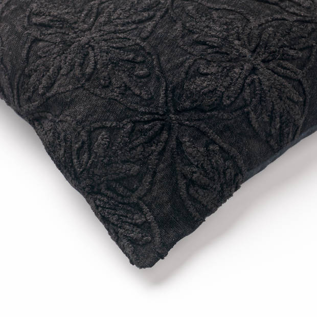 Dutch Decor - AMAR - Kussenhoes 40x60 cm - 100% katoen - bloemen design - Raven - zwart