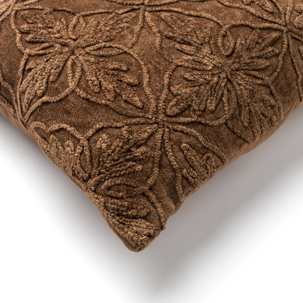 Dutch Decor - AMAR - Sierkussen 40x60 cm - 100% katoen - bloemen design - Tobacco Brown - bruin