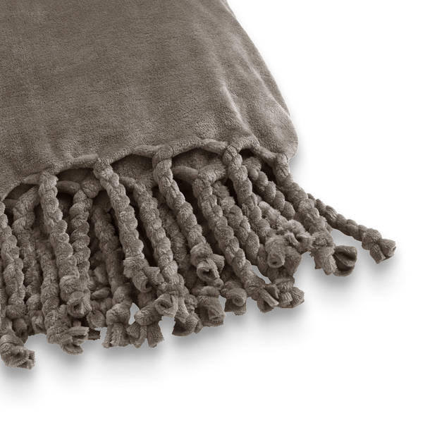 Dutch Decor - FLORIJN - Plaid 150x200 cm - grote fleece plaid met flosjes - Driftwood - taupe