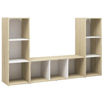 vidaXL Tv-meubelen 3st 107x35x37 cm bewerkt hout wit sonoma eikenkleur