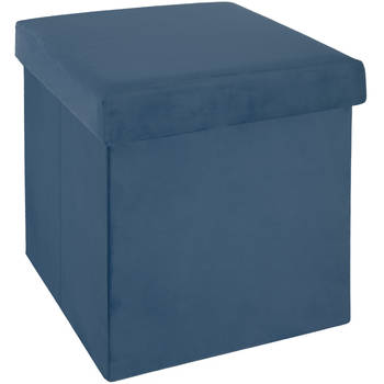 Atmosphera Poef/hocker/voetenbankje - opbergbox - blauw - PO/MDF - 38 x 38 x 38 cm - Poefs