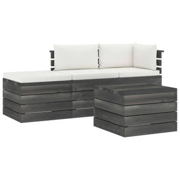 vidaXL 4-delige Loungeset met kussens pallet massief grenenhout