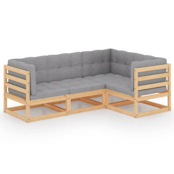 vidaXL 4-delige Loungeset met kussens massief grenenhout