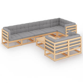 vidaXL 9-delige Loungeset met kussens massief grenenhout