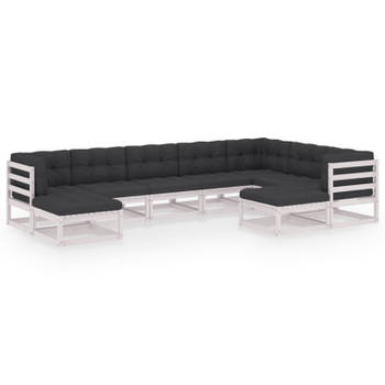 vidaXL 9-delige Loungeset met kussens massief grenenhout wit