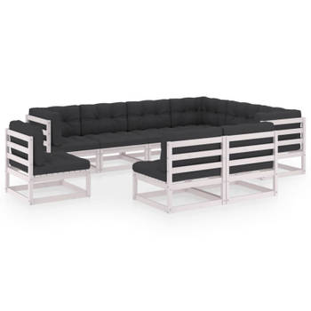 vidaXL 9-delige Loungeset met kussens massief grenenhout wit