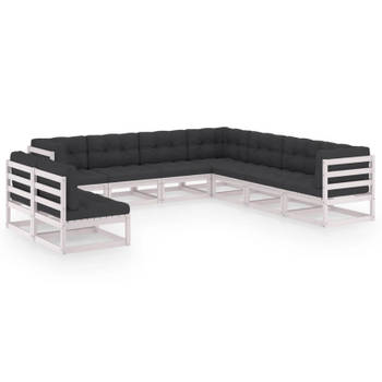 vidaXL 9-delige Loungeset met kussens massief grenenhout wit