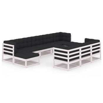 vidaXL 10-delige Loungeset met kussens massief grenenhout wit