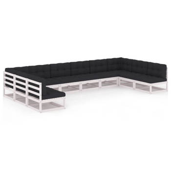 vidaXL 10-delige Loungeset met kussens massief grenenhout wit