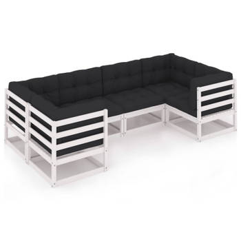 vidaXL 6-delige Loungeset met kussens massief grenenhout wit