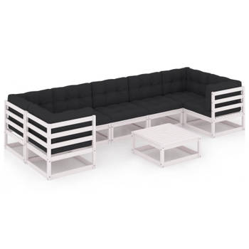 vidaXL 8-delige Loungeset met kussens massief grenenhout wit