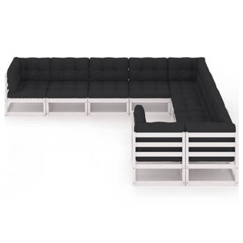 vidaXL 9-delige Loungeset met kussens massief grenenhout wit