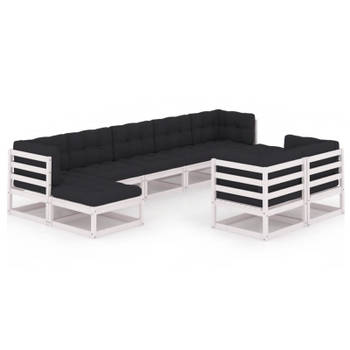 vidaXL 9-delige Loungeset met kussens massief grenenhout wit